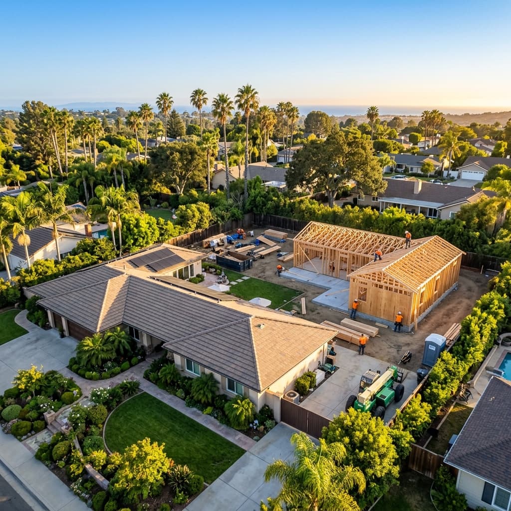 ADU construction site in California backyard
